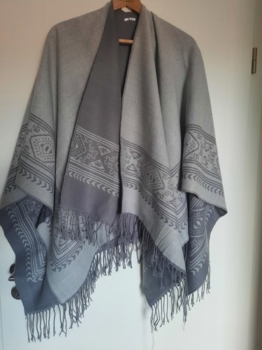 Damen poncho umhang cape - damen, grau