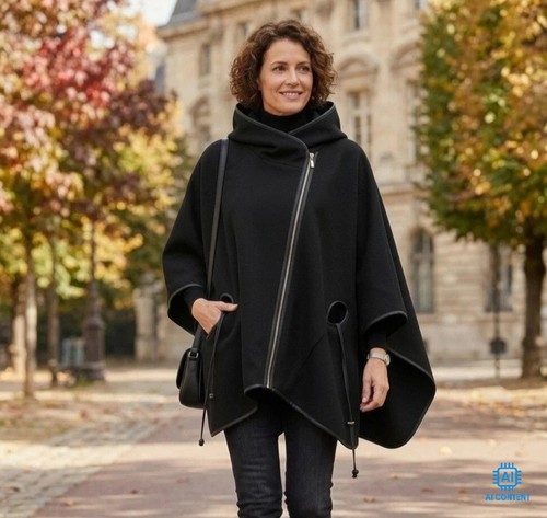 Damen poncho mit kapuze - mit,