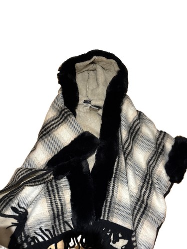 Check faux fur poncho - fur,